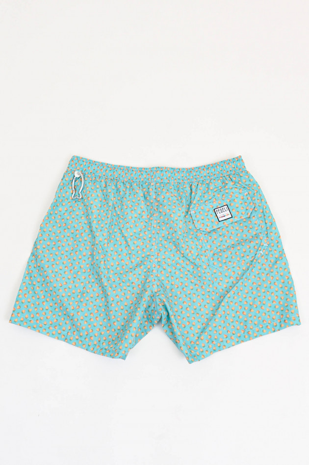 Fedeli Badehose mit Micro-Erdbeer-Print in Grün/Gelb