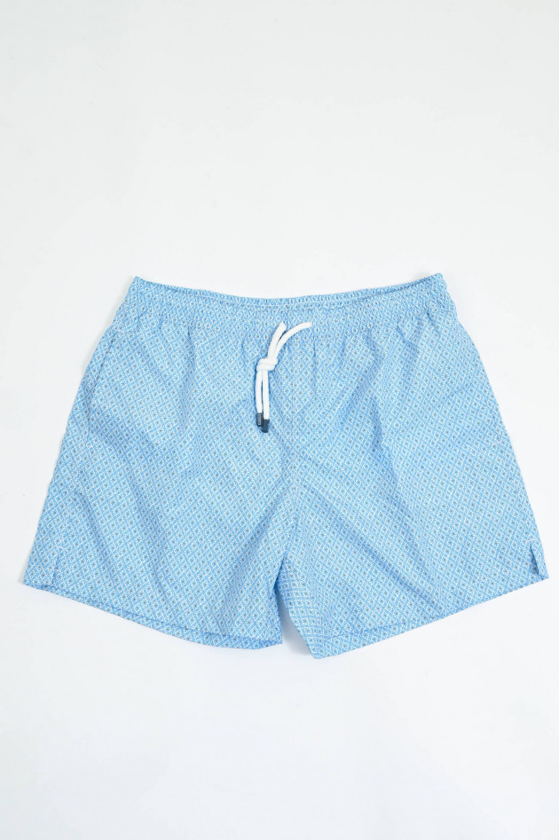 Fedeli Badehose MADEIRA mit Mosaikmuster in Hellblau/Weiß