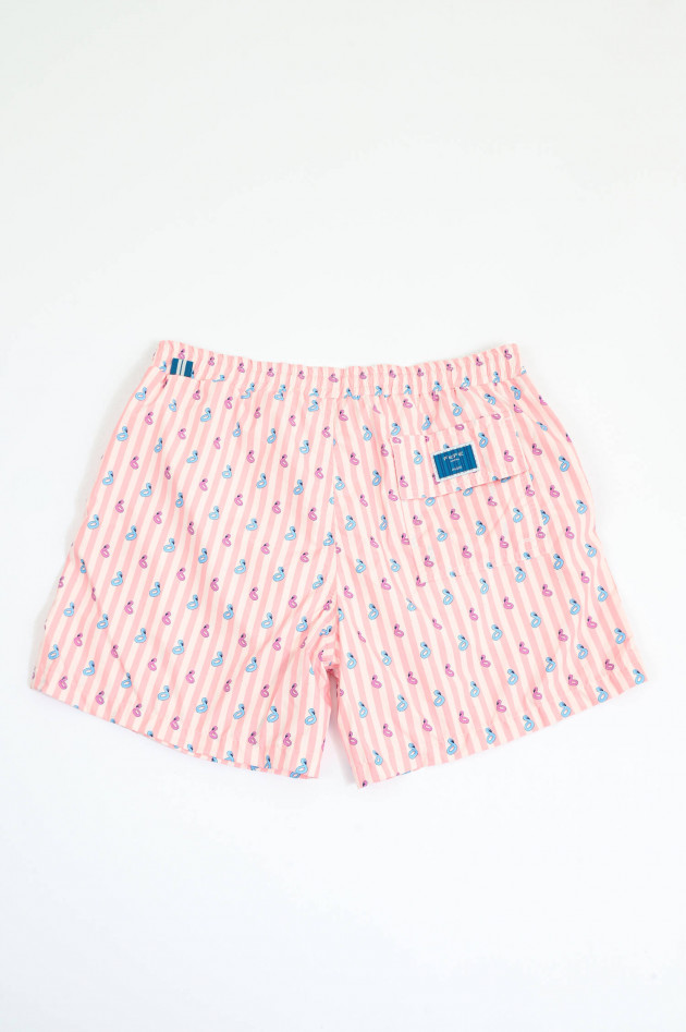 FeFe Gestreifte Badehose mit Flamingo-Print in Rosa