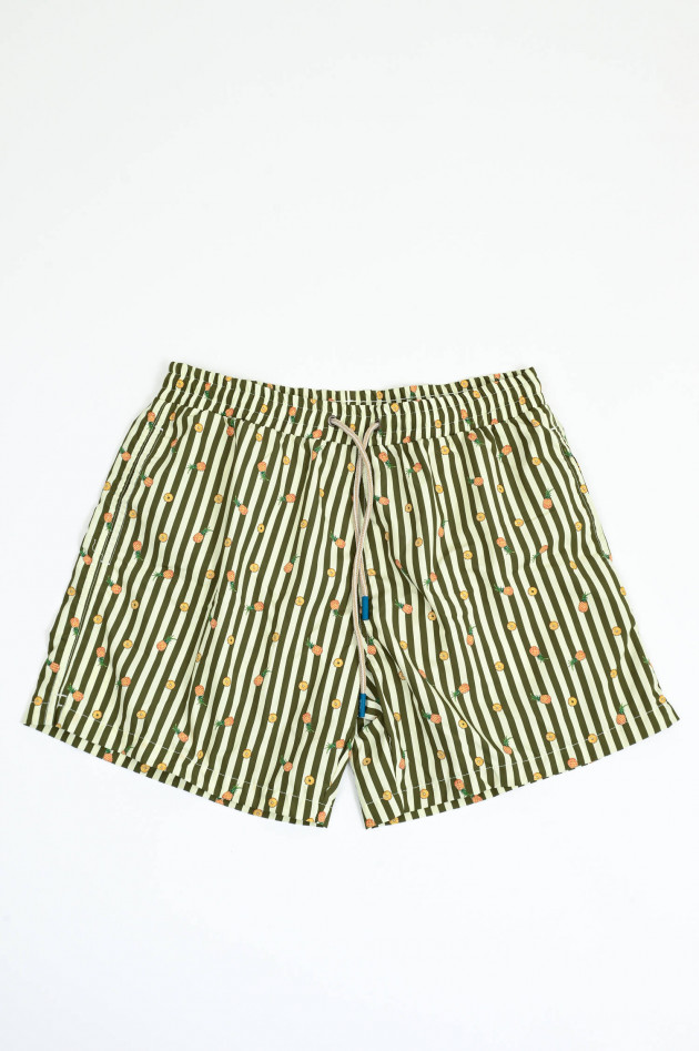 FeFe Gestreifte Badehose mit Ananas-Print in Grün