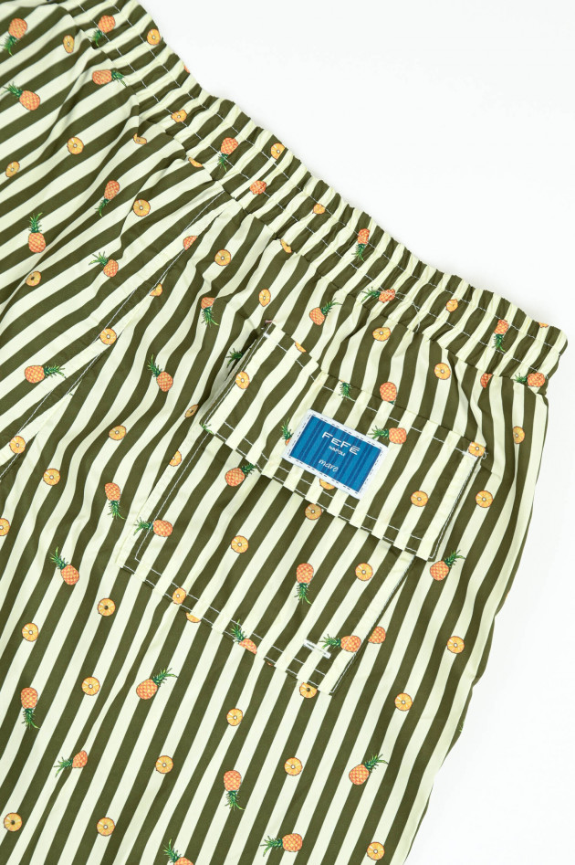FeFe Gestreifte Badehose mit Ananas-Print in Grün