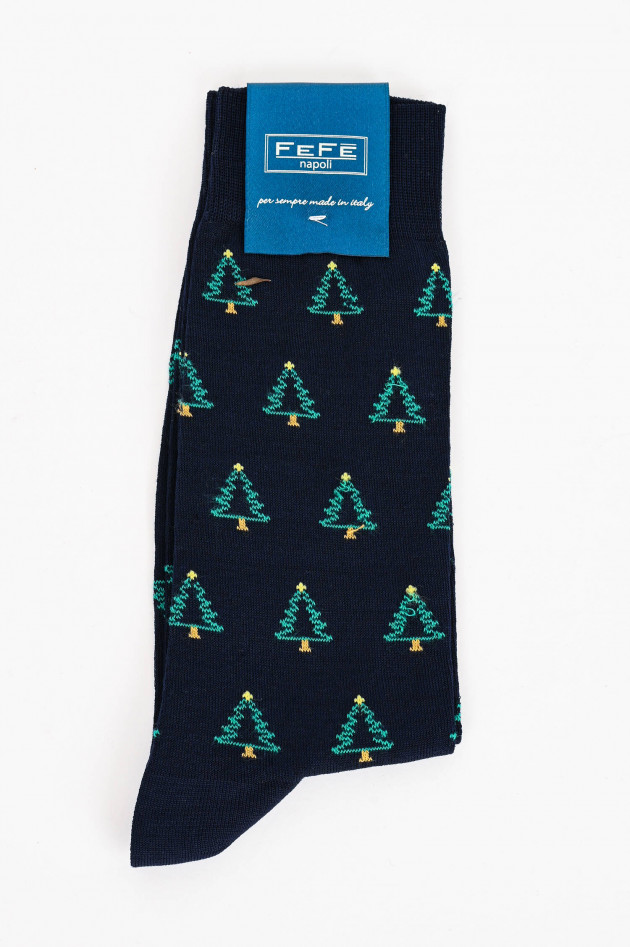 FeFe Socken mit Weihnachtsbaum-Muster in Dunkelblau
