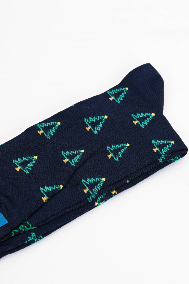 FeFe Socken mit Weihnachtsbaum-Muster in Dunkelblau