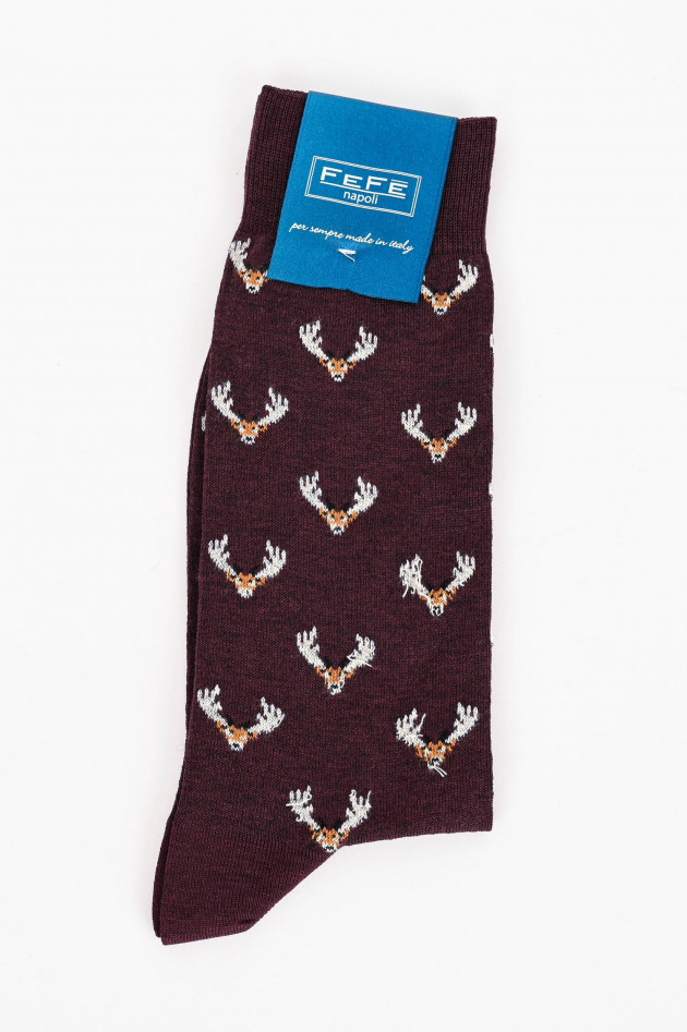 FeFe Socken mit Rentier-Muster in Bordeaux
