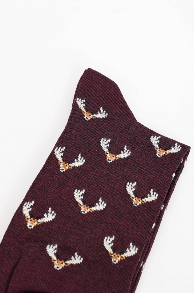 FeFe Socken mit Rentier-Muster in Bordeaux