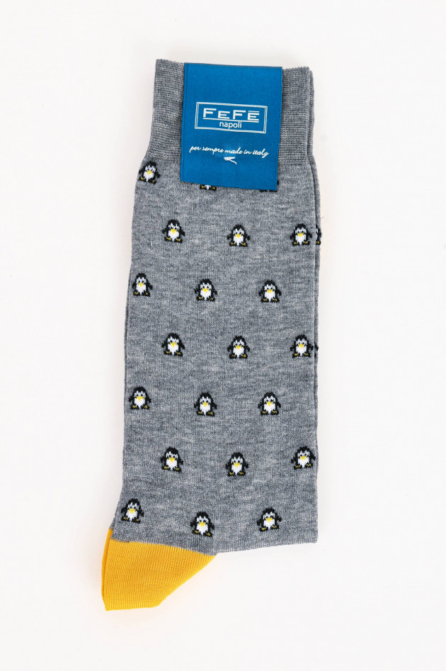 FeFe Socken mit Pinguin-Muster in Grau/Gelb