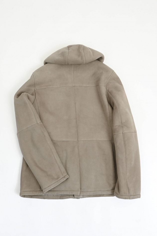 Gimos Lammlederjacke mit Kapuze in Taupe