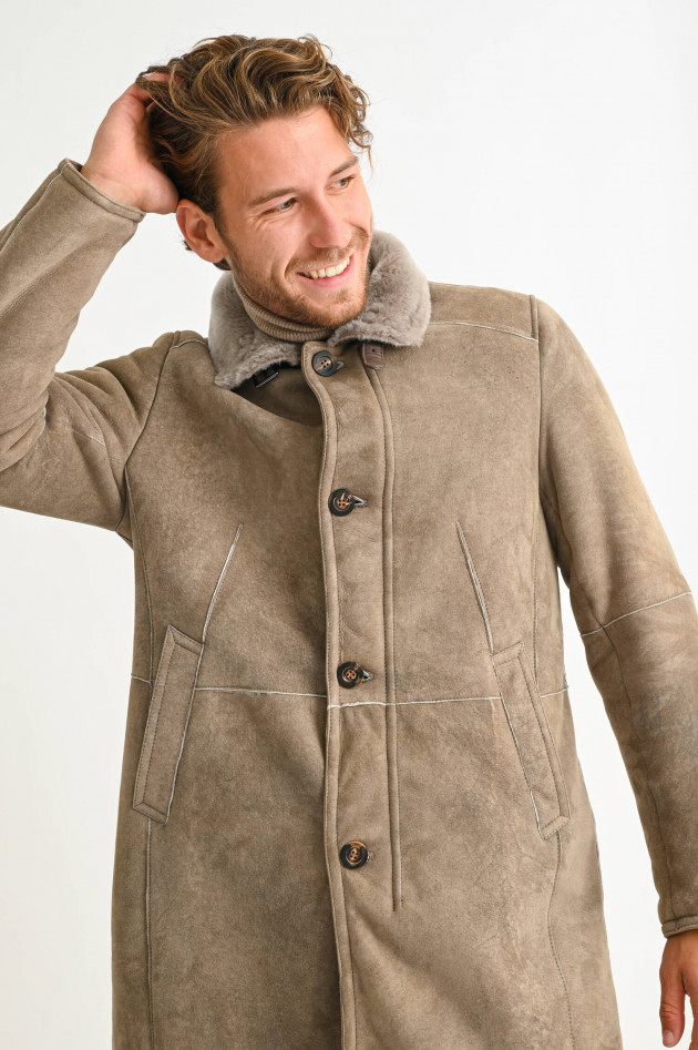 GMS-Gimos Ledermantel im Vintage-Stil in Taupe