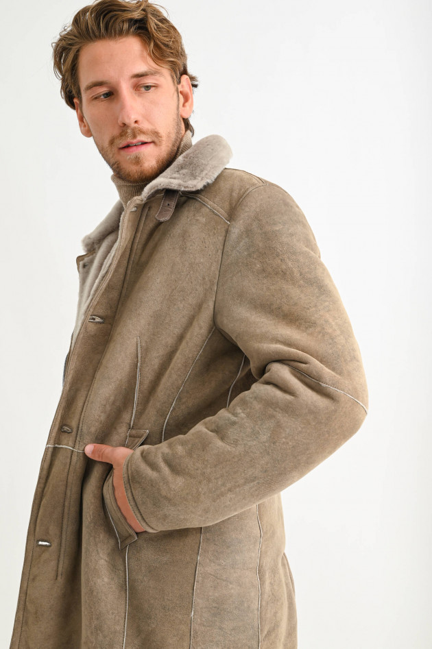 GMS-Gimos Ledermantel im Vintage-Stil in Taupe