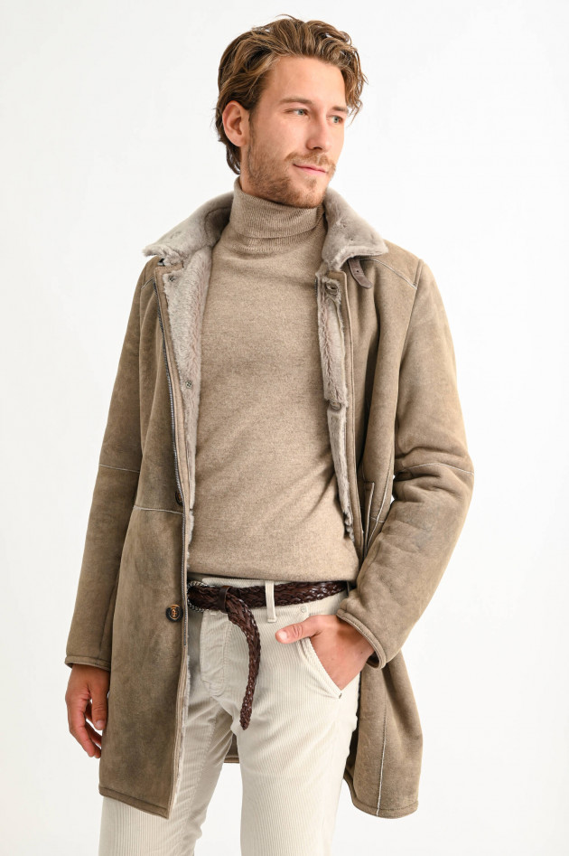 GMS-Gimos Ledermantel im Vintage-Stil in Taupe