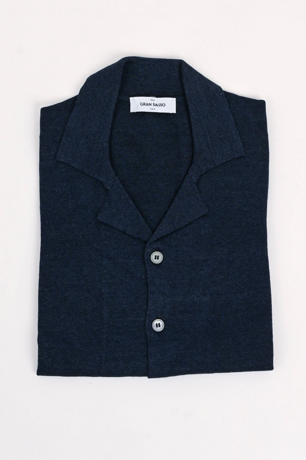 Gran Sasso Polo-Shirt aus Baumwoll-Leinen-Mix in Navy
