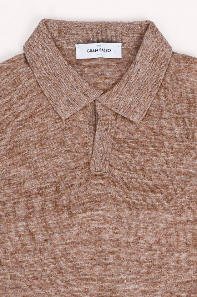 Gran Sasso Poloshirt aus Baumwoll-Leinen-Mix in braun meliert