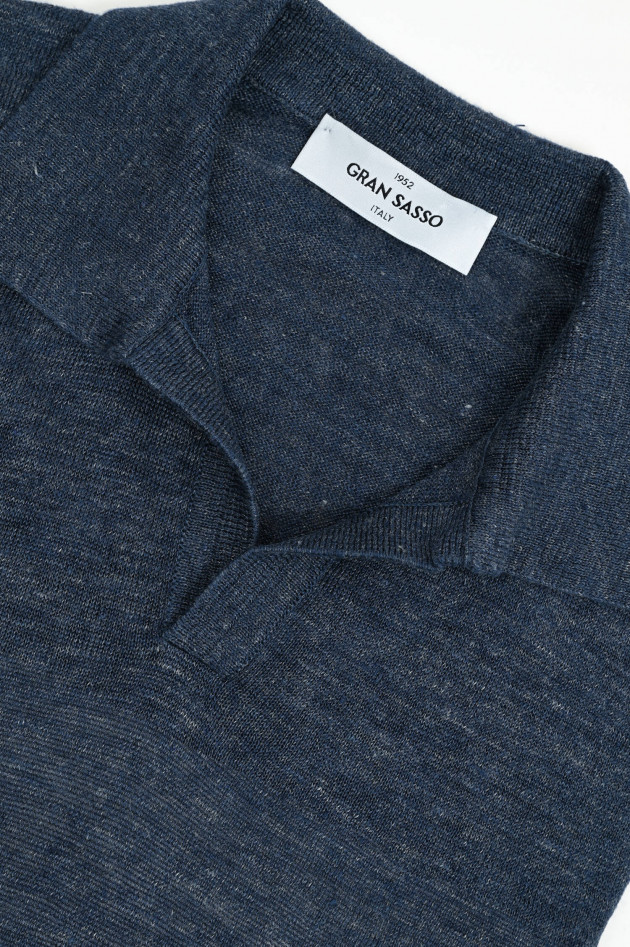Gran Sasso Leinen Polo in Navy meliert