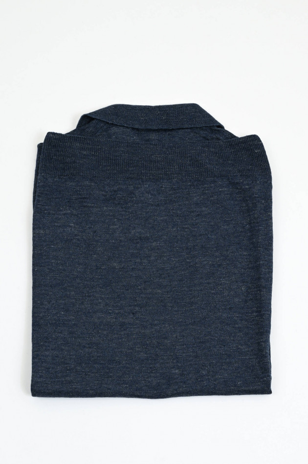 Gran Sasso Leinen Polo in Navy meliert