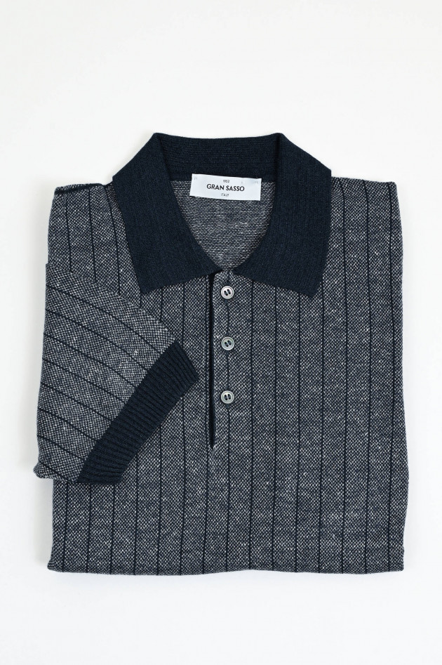 Gran Sasso Leinen-Baumwoll-Mix Polo in Navy/Blau gestreift