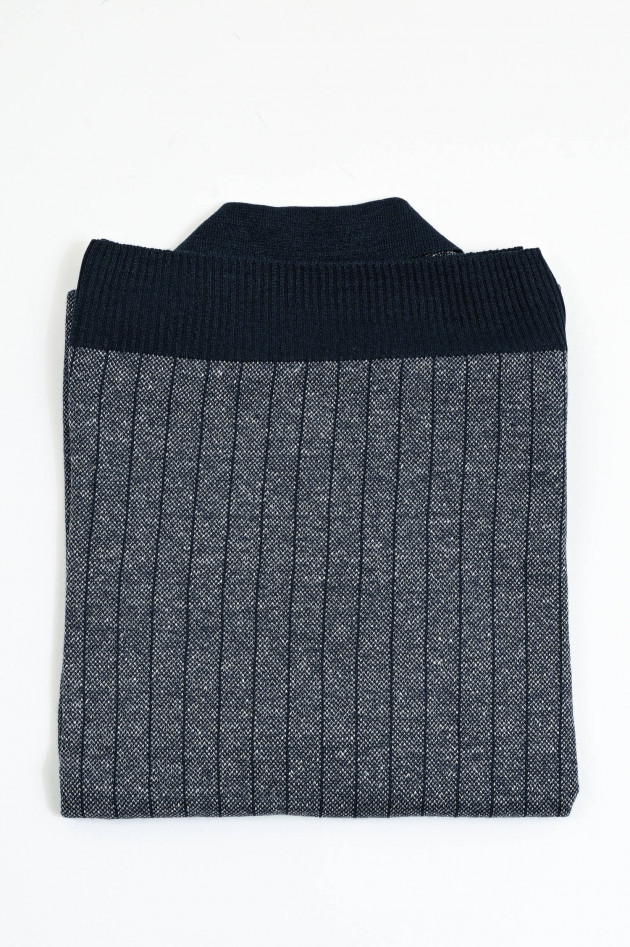 Gran Sasso Leinen-Baumwoll-Mix Polo in Navy/Blau gestreift