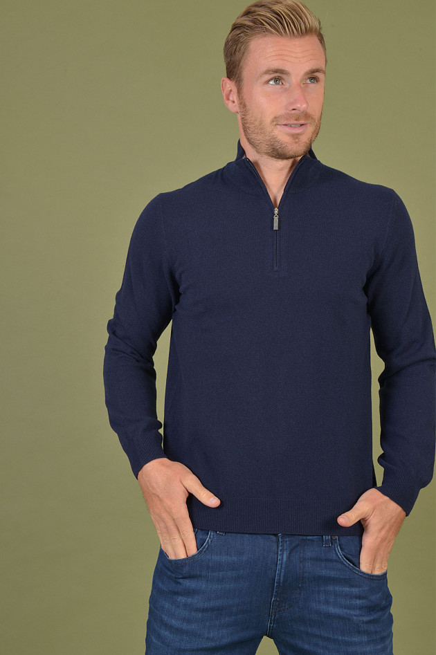 Gran Sasso Rollkragenpullover mit Zipp in Navy