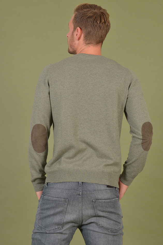 Gran Sasso Pullover mit Lederpatches in Salbei