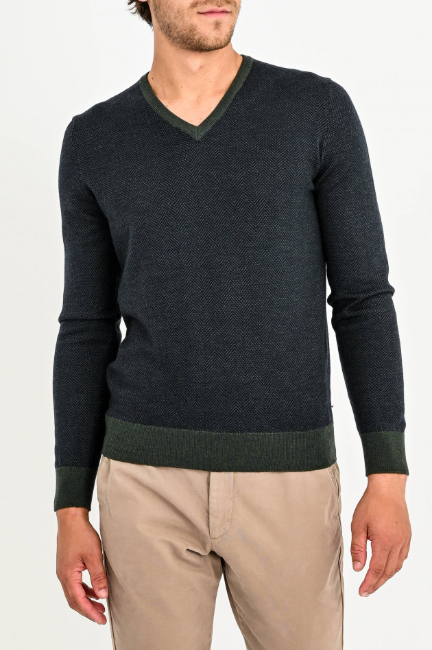 Gran Sasso Pullover im Fischgrät-Design in Grün/Navy
