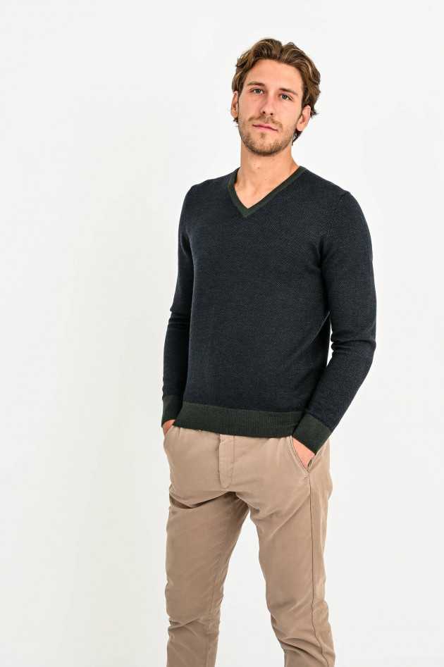 Gran Sasso Pullover im Fischgrät-Design in Grün/Navy