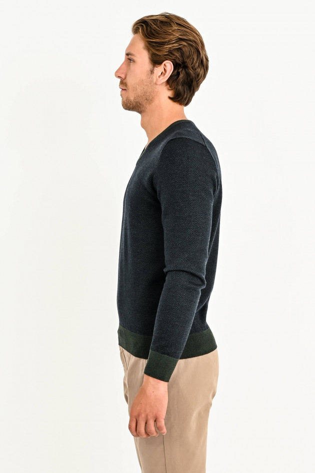 Gran Sasso Pullover im Fischgrät-Design in Grün/Navy