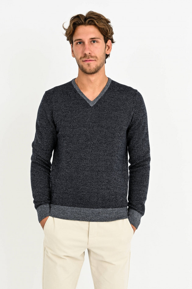 Gran Sasso Pullover im Fischgrät-Design in Grau/Anthrazit