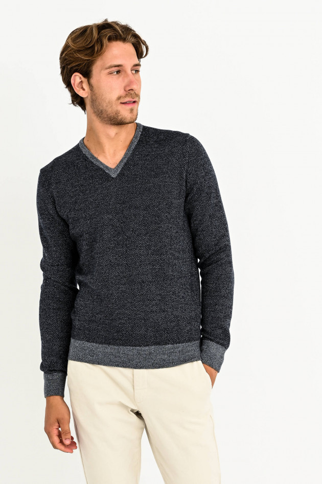 Gran Sasso Pullover im Fischgrät-Design in Grau/Anthrazit