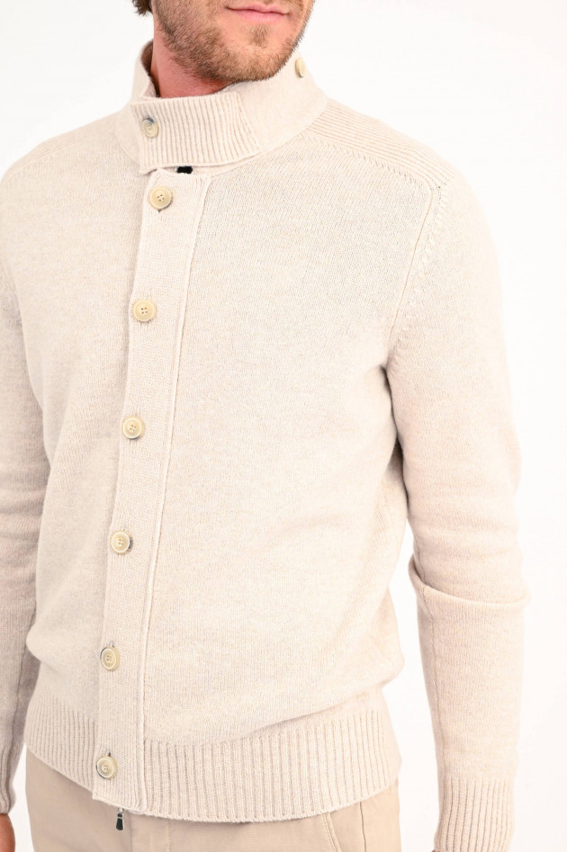 Gran Sasso Strickjacke mit Stehkragen aus Wolle in Beige