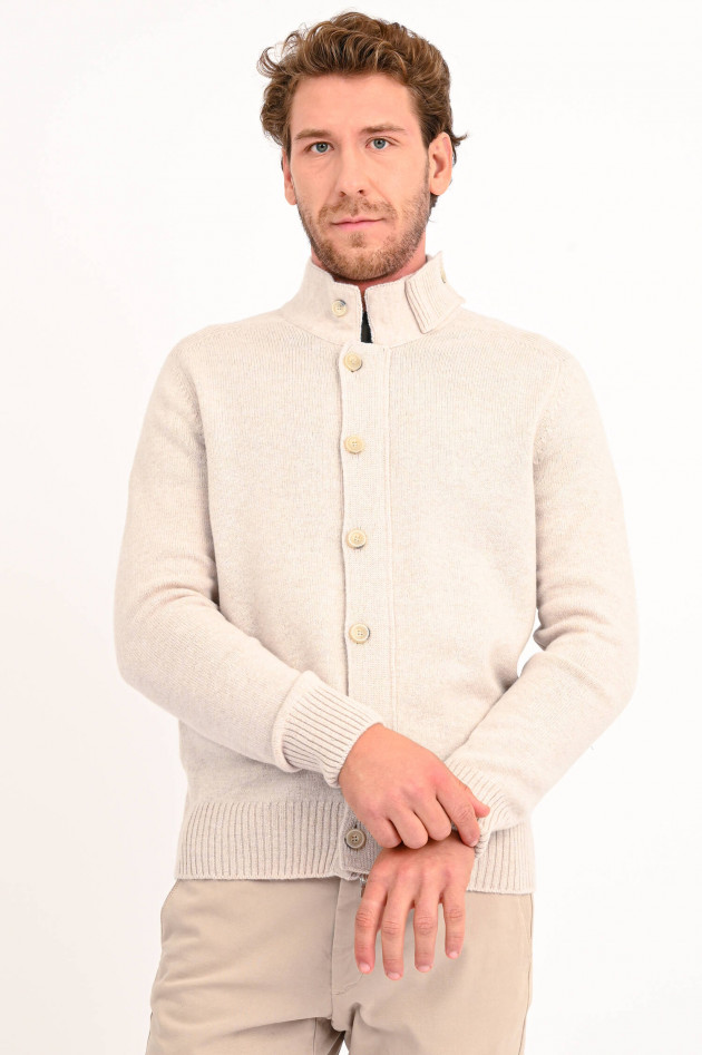 Gran Sasso Strickjacke mit Stehkragen aus Wolle in Beige