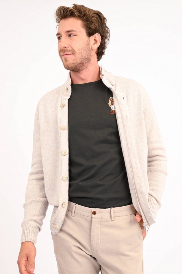 Gran Sasso Strickjacke mit Stehkragen aus Wolle in Beige