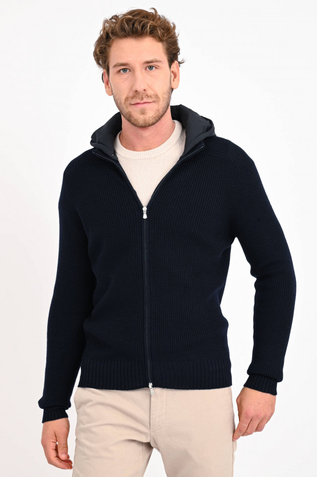 Gran Sasso Strickjacke mit abnehmbarer Kapuze in Navy