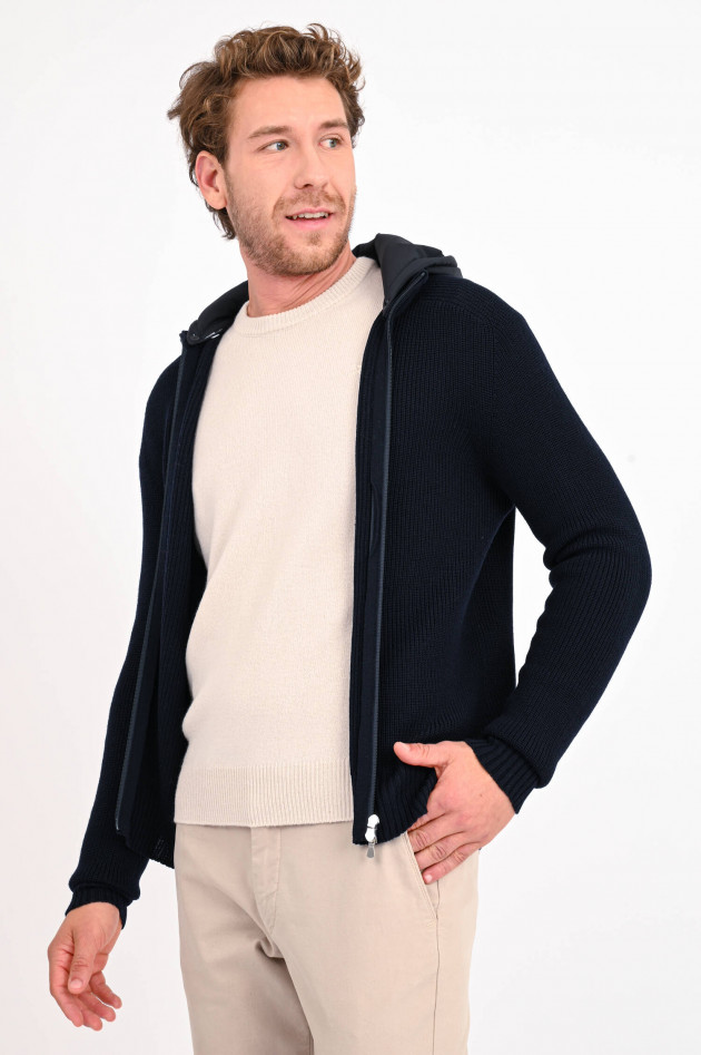 Gran Sasso Strickjacke mit abnehmbarer Kapuze in Navy