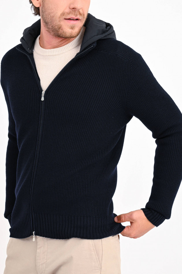 Gran Sasso Strickjacke mit abnehmbarer Kapuze in Navy
