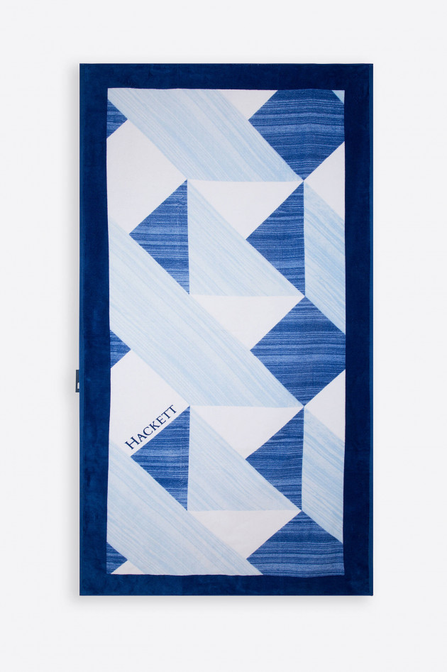 Hackett London Badetuch mit geometrischem Print in Blau/Weiß