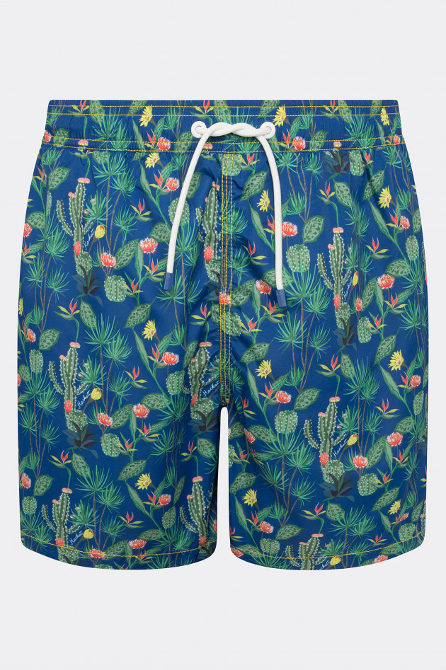Hackett London Badehosem mit Kakteen-Print in Blau/Grün