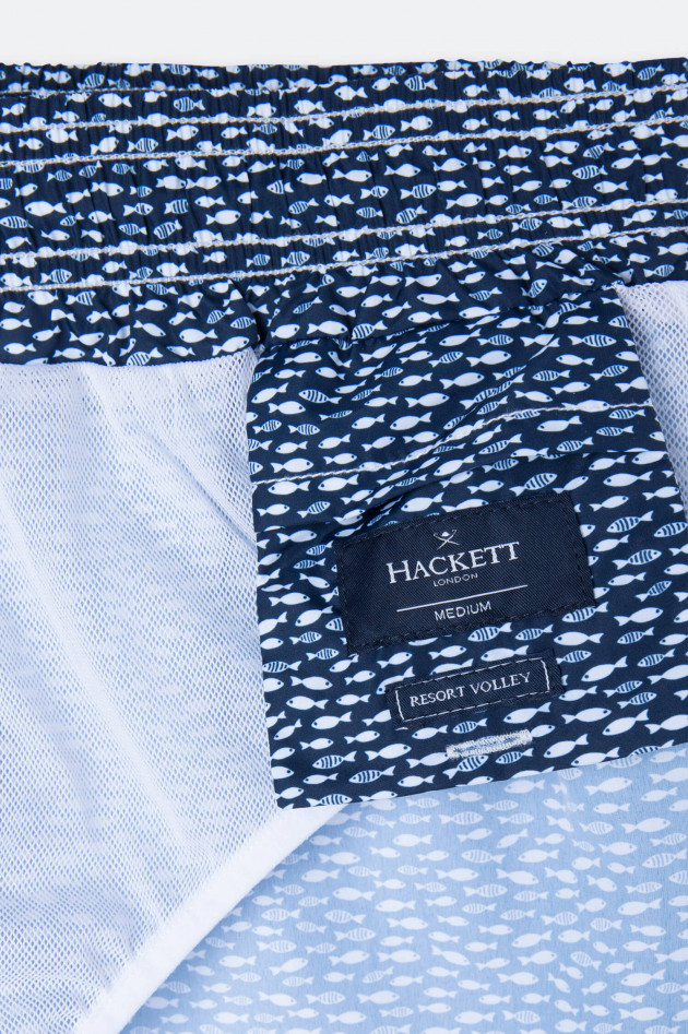 Hackett London Nachhaltige Badeshorts mit Print in Navy/Weiß