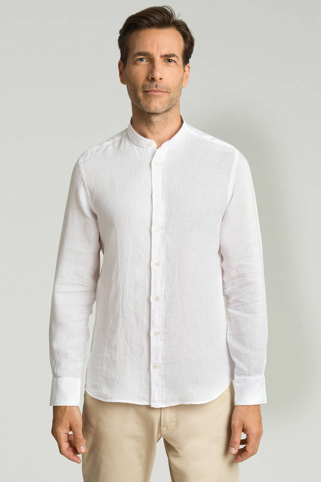 Hackett London Leinenhemd mit Stehkragen in Weiß