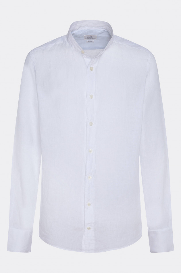 Hackett London Leinenhemd mit Stehkragen in Weiß