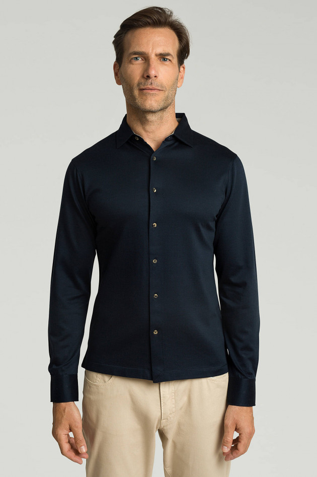 Hackett London Jersey Hemd mit Fischgrät-Design in Navy