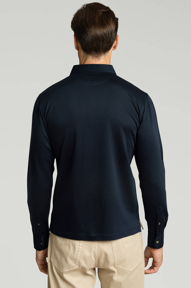 Hackett London Jersey Hemd mit Fischgrät-Design in Navy