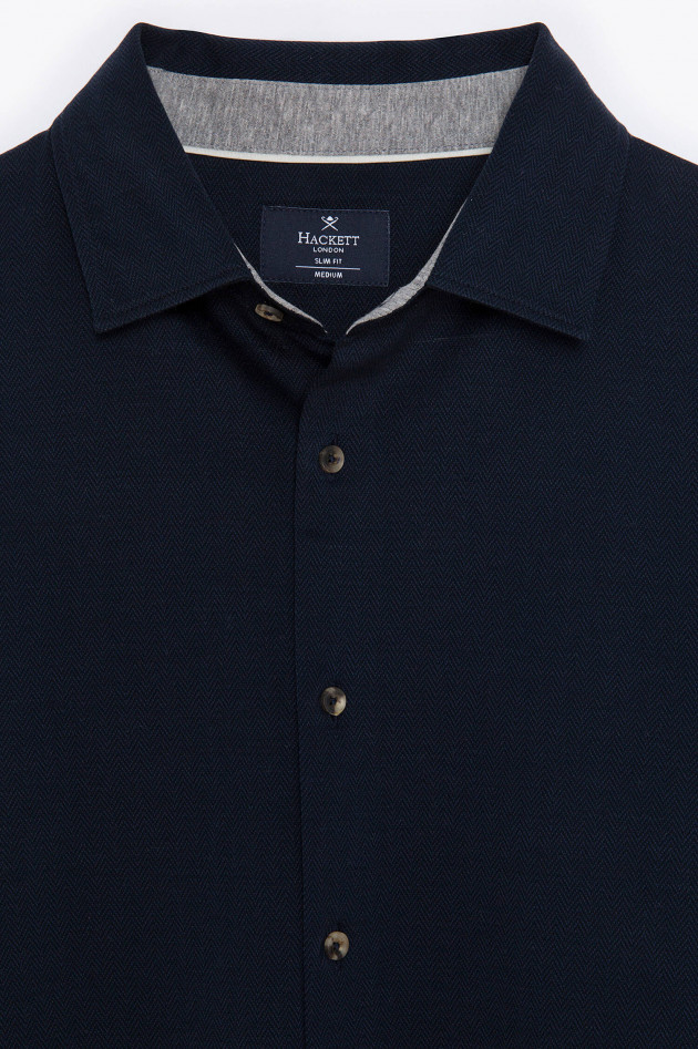 Hackett London Jersey Hemd mit Fischgrät-Design in Navy