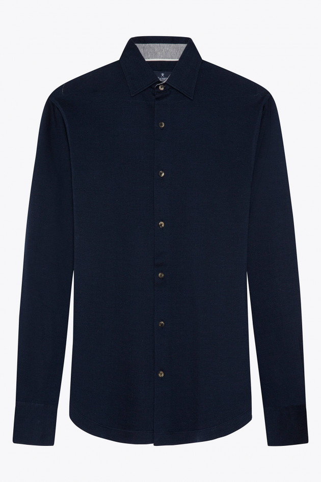 Hackett London Jersey Hemd mit Fischgrät-Design in Navy