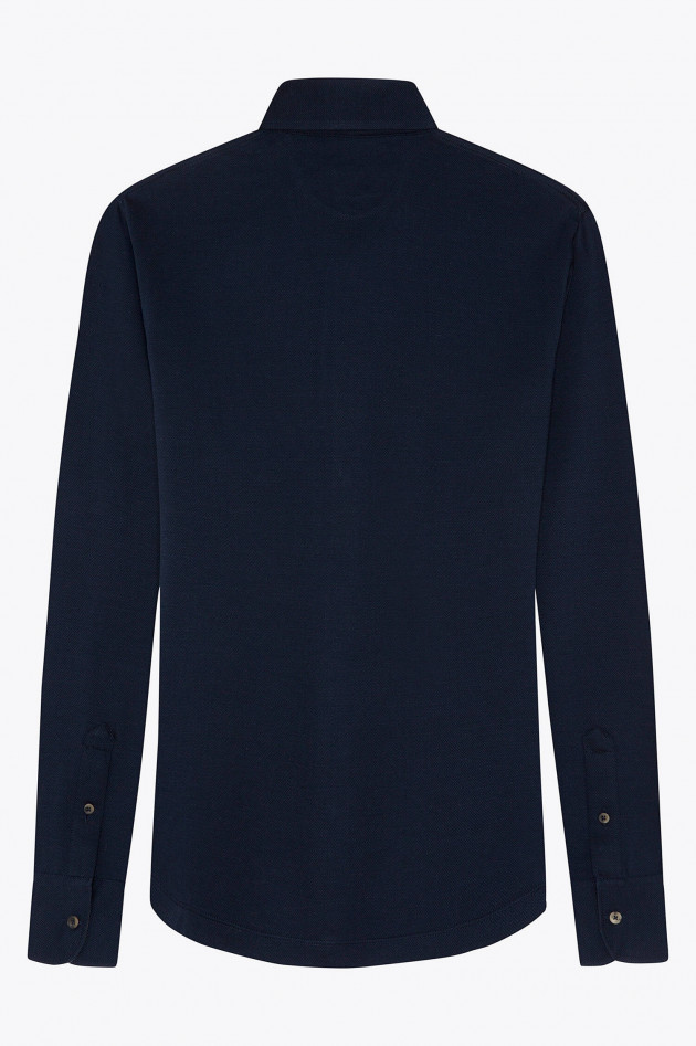 Hackett London Jersey Hemd mit Fischgrät-Design in Navy