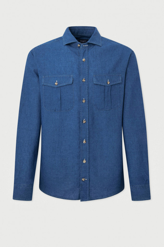 Hackett London Denim Cargo Hemd in Mittelblau