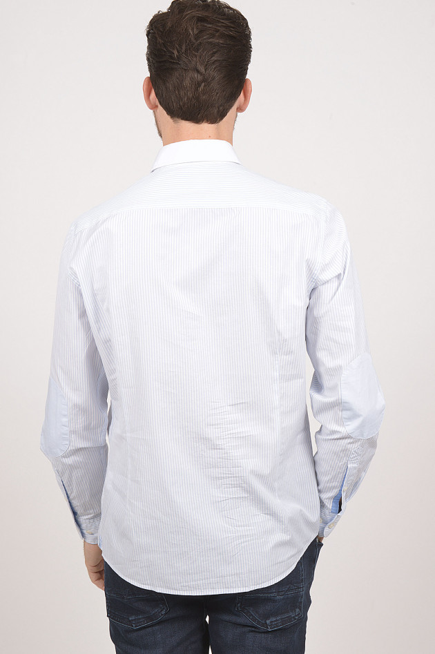 Hackett London Hemd mit Patches in Blau/Weiß gestreift