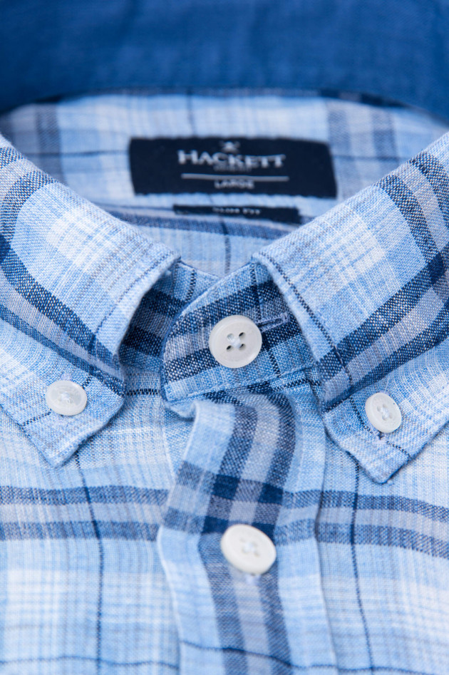 Hackett London Leinenhemd im Karo-Design in Blau