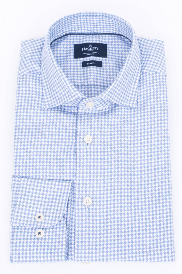 Hackett London Hemd im Hahnentritt-Design in Hellblau/Weiß