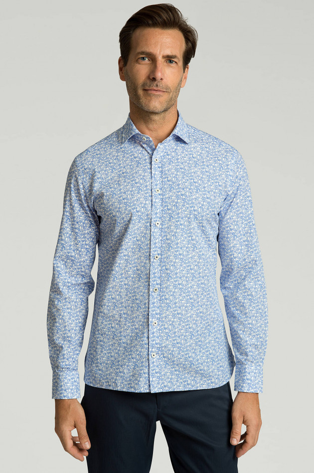 Hackett London Baumwollhemd mit Dschungel-Print in Blau/Weiß