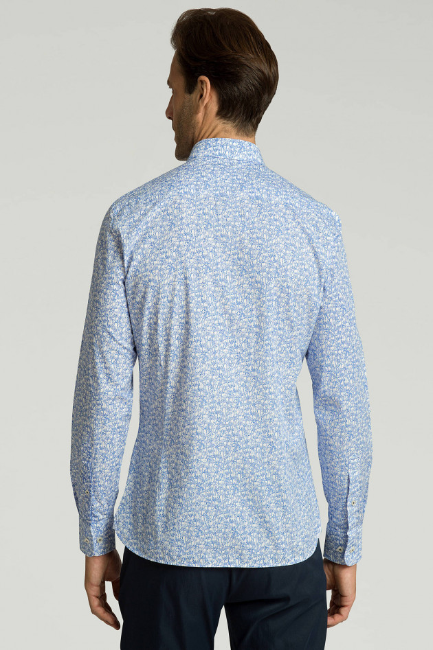 Hackett London Baumwollhemd mit Dschungel-Print in Blau/Weiß