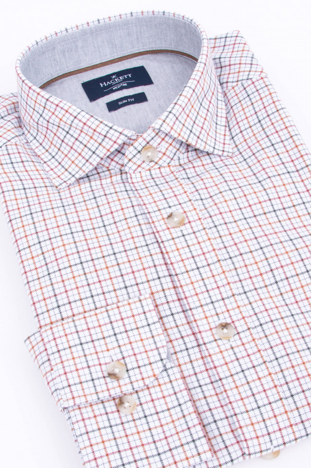 Hackett London Hemd in Weiß/Braun/BRot